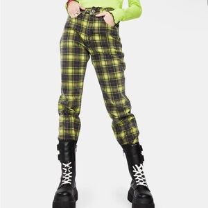 Plaid Women's Jeans - Green and Black